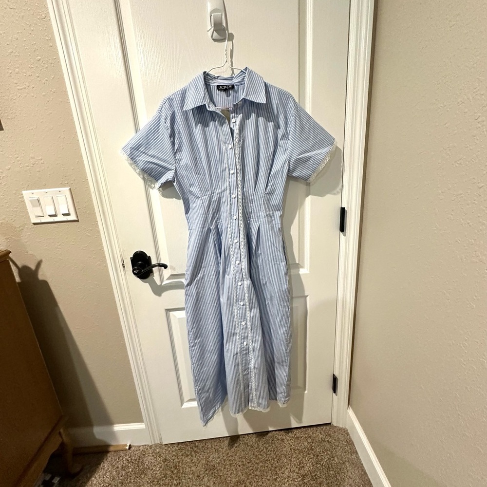 J. Crew Light Blue and White Striped Midi Shirt Dress - Picture 5 of 14